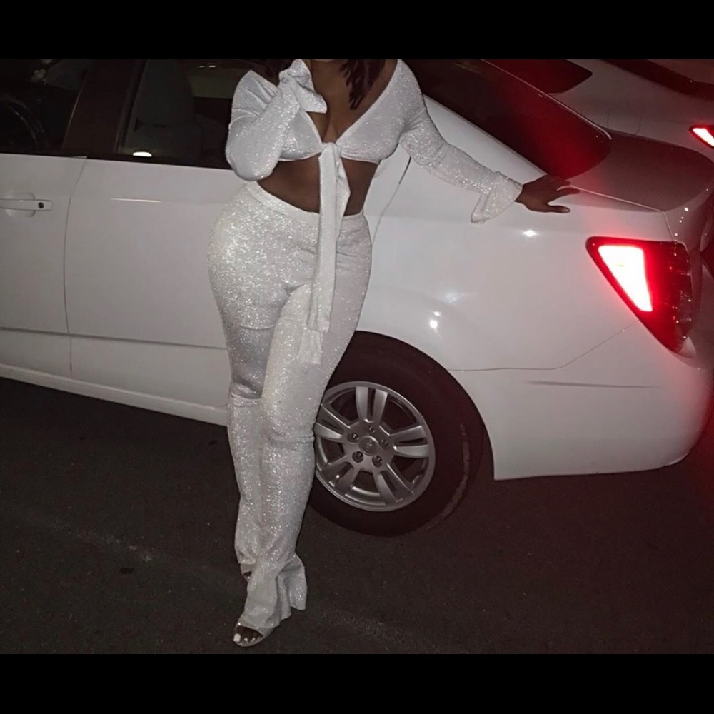 Silver White Two Piece Pants Set